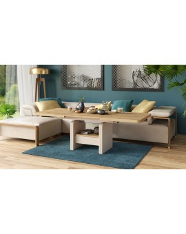 Konferenční stolek LEXUS, rozkládací, s funkcí zvedání desky, dúb artisan / béžový