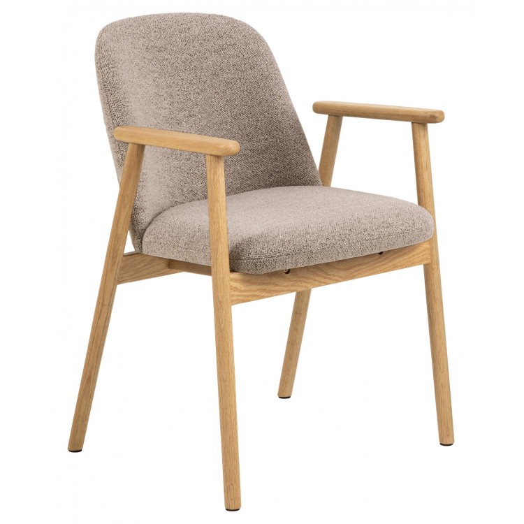 RODERIC Béžová Latte (látka Monza 60) / lakovaná dubová konštrukcia – DREVENÁ STOLIČKA BOUCLÉ RETRO