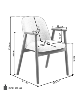 RODERIC Hnedá Taupe (látka Monza 40) / lakovaná dubová konštrukcia – dymový dub (odtieň orecha) – DREVENÁ STOLIČKA BOUCLÉ RETRO