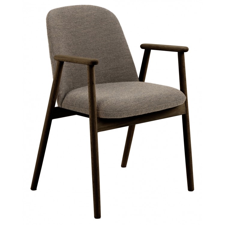 RODERIC Hnedá Taupe (látka Monza 40) / lakovaná dubová konštrukcia – dymový dub (odtieň orecha) – DREVENÁ STOLIČKA BOUCLÉ RETRO