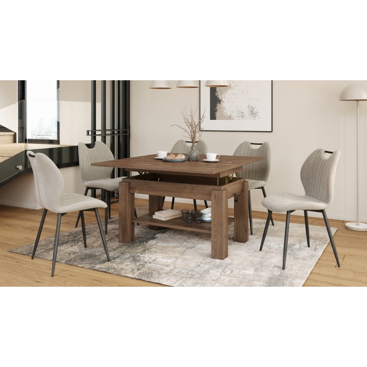 BRAVO smeđi hrast – razvučni, podizni klub stolić, stolić s policom