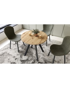 ALMO 80 Hrast Artisan / crne noge – okrugli stol s Y nogama, loft/industrijski za kuhinju, dnevni boravak i blagovaonicu