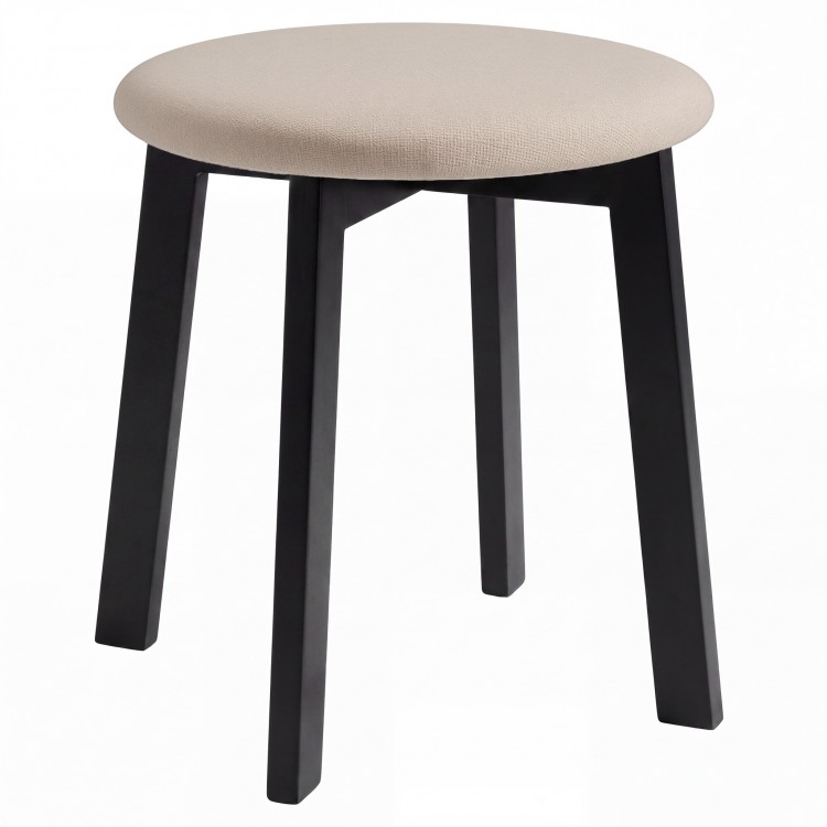 ZOI Beige (Storm 06 fabric)/black beech base - ROUND UPHOLSTERED STOOL FOR KITCHEN/LIVING ROOM