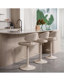 IRIS Latte Beige (Monza 60 fabric)/cashmere base - UPHOLSTERED BAR STOOL FOR KITCHEN/BAR