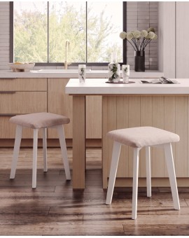 MILO Beige (Storm 06 fabric)/white beech base - SQUARE UPHOLSTERED STOOL FOR KITCHEN/LIVING ROOM