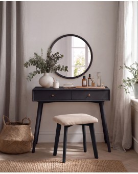 MILO Beige (Storm 06 fabric)/black beech base - SQUARE UPHOLSTERED STOOL FOR KITCHEN/LIVING ROOM