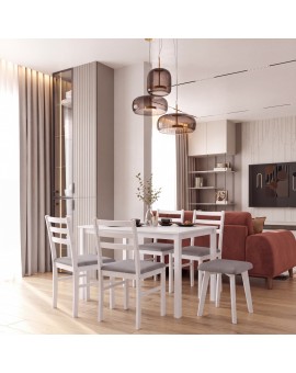 MILO Light Grey (Sawana 21 fabric)/white beech base - SQUARE UPHOLSTERED STOOL FOR KITCHEN/LIVING ROOM