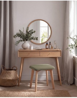 MILO Green (Storm 34 fabric)/oak-coloured base - SQUARE UPHOLSTERED STOOL FOR KITCHEN/LIVING ROOM