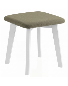MILO Green (Storm 34 fabric)/white beech base - SQUARE UPHOLSTERED STOOL FOR KITCHEN/LIVING ROOM