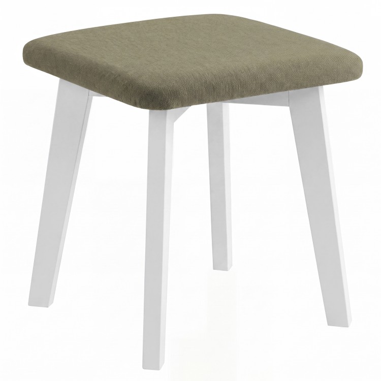 MILO Green (Storm 34 fabric)/white beech base - SQUARE UPHOLSTERED STOOL FOR KITCHEN/LIVING ROOM