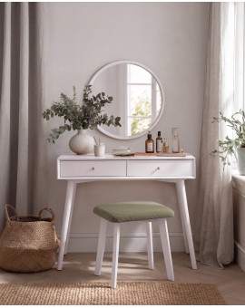 MILO Green (Storm 34 fabric)/white beech base - SQUARE UPHOLSTERED STOOL FOR KITCHEN/LIVING ROOM