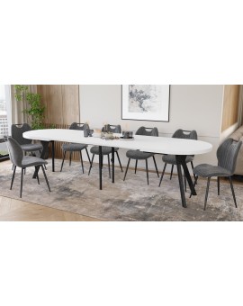 EXPANSO Bijeli mat / crne noge - OVALNI STOL NA RAZVLAČENJE 160-360 cm ZA 16-18 OSOBA