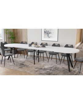 EXPANSO Bílý mat / černé nohy - OVÁLNÝ ROZKLÁDACÍ STŮL 160-360 cm PRO 16-18 OSOB
