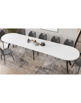 EXPANSO Bílý mat / černé nohy - OVÁLNÝ ROZKLÁDACÍ STŮL 160-360 cm PRO 16-18 OSOB