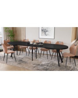 EXPANSO Černý mat / černé nohy - OVÁLNÝ ROZKLÁDACÍ STŮL 160-360 cm PRO 16-18 OSOB