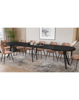 EXPANSO Crni mat / crne noge - OVALNI STOL NA RAZVLAČENJE 160-360 cm ZA 16-18 OSOBA