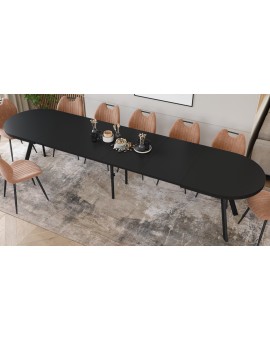 EXPANSO Černý mat / černé nohy - OVÁLNÝ ROZKLÁDACÍ STŮL 160-360 cm PRO 16-18 OSOB