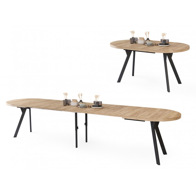 EXPANSO Dub Artisan / černé nohy - OVÁLNÝ ROZKLÁDACÍ STŮL 160-360 cm PRO 16-18 OSOB