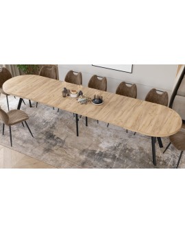 EXPANSO Dub Artisan / černé nohy - OVÁLNÝ ROZKLÁDACÍ STŮL 160-360 cm PRO 16-18 OSOB