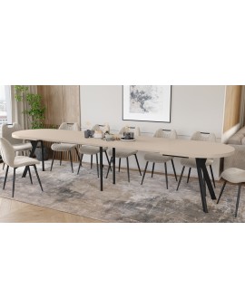 EXPANSO Kašmír / černé nohy - OVÁLNÝ ROZKLÁDACÍ STŮL 160-360 cm PRO 16-18 OSOB