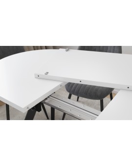 ALMO Bílý mat / černé nohy - OVÁLNÝ ROZKLÁDACÍ STŮL 120-220 cm PRO 10-12 OSOB