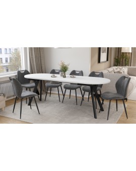 ALMO White Matt / black legs - OVAL EXTENDING TABLE 140-240 cm FOR 10-12 PEOPLE