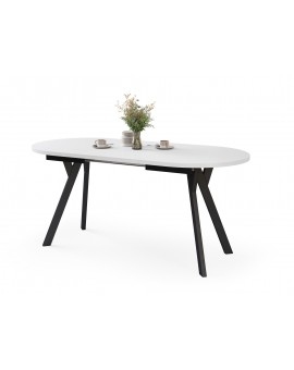 ALMO Bílý mat / černé nohy - OVÁLNÝ ROZKLÁDACÍ STŮL 140-240 cm PRO 10-12 OSOB