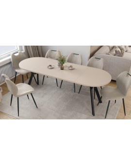 ALMO Kašmír / černé nohy - OVÁLNÝ ROZKLÁDACÍ STŮL 120-220 cm PRO 10-12 OSOB