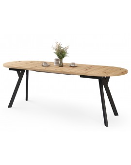 ALMO Dub Artisan / černé nohy - OVÁLNÝ ROZKLÁDACÍ STŮL 120-220 cm PRO 10-12 OSOB