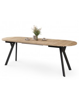 ALMO Dub Craft zlatý / černé nohy - OVÁLNÝ ROZKLÁDACÍ STŮL 120-220 cm PRO 10-12 OSOB