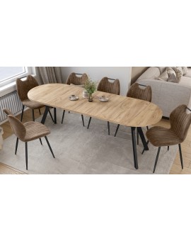 ALMO Hrast Craft zlatni / crne noge - OVALNI STOL NA RAZVLAČENJE 140-240 cm ZA 10-12 OSOBA