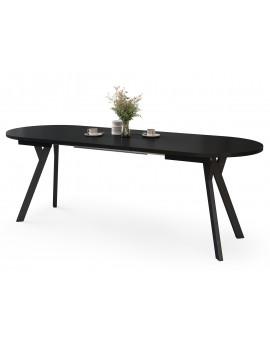 ALMO Černý mat / černé nohy - OVÁLNÝ ROZKLÁDACÍ STŮL 120-220 cm PRO 10-12 OSOB
