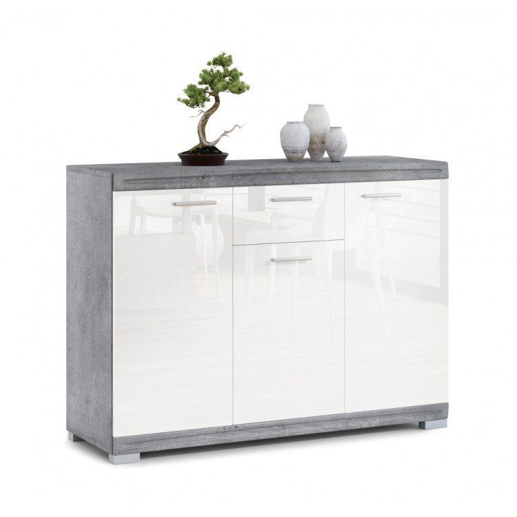 Komoda široka SIMPLE KD3SZ1 BETON / BIJELI SJAJ Komoda široka SIMPLE KD3SZ1 BETON / BIJELI SJAJ