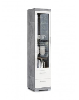 Vitrína SIMPLE KWD1SZ2, BETON / BÍLÁ LESK