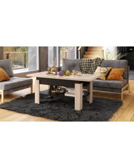 RIO Hrast Sonoma/Crni Mat - STOLIĆ ZA KAVU, SKLOPLIV S FUNKCIJOM PODIZANJA PLOČE STOLA