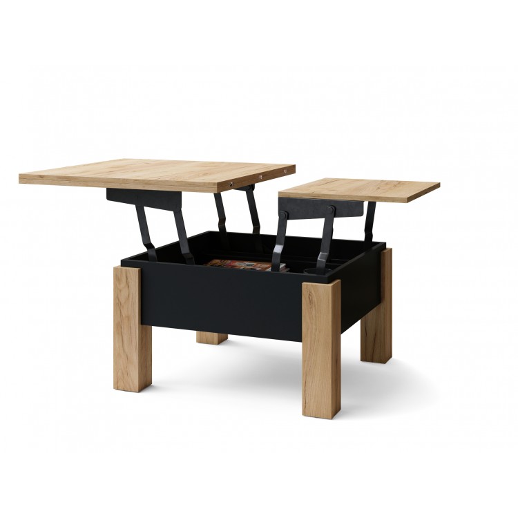 OSLO hrast craft zlatan/ crni, stolić za kavu sklopliv s funkcijom ...