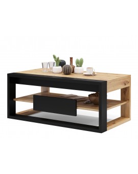 FRAME Hrast Artisan/Crni Mat - MODERNI STOLIĆ ZA KAVU S PODIGNUTOM PLOČOM + SPREMIŠTEM + POLICOM