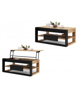 FRAME Hrast Artisan/Crni Mat - MODERNI STOLIĆ ZA KAVU S PODIGNUTOM PLOČOM + SPREMIŠTEM + POLICOM