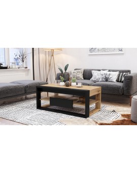 FRAME Hrast Artisan/Crni Mat - MODERNI STOLIĆ ZA KAVU S PODIGNUTOM PLOČOM + SPREMIŠTEM + POLICOM