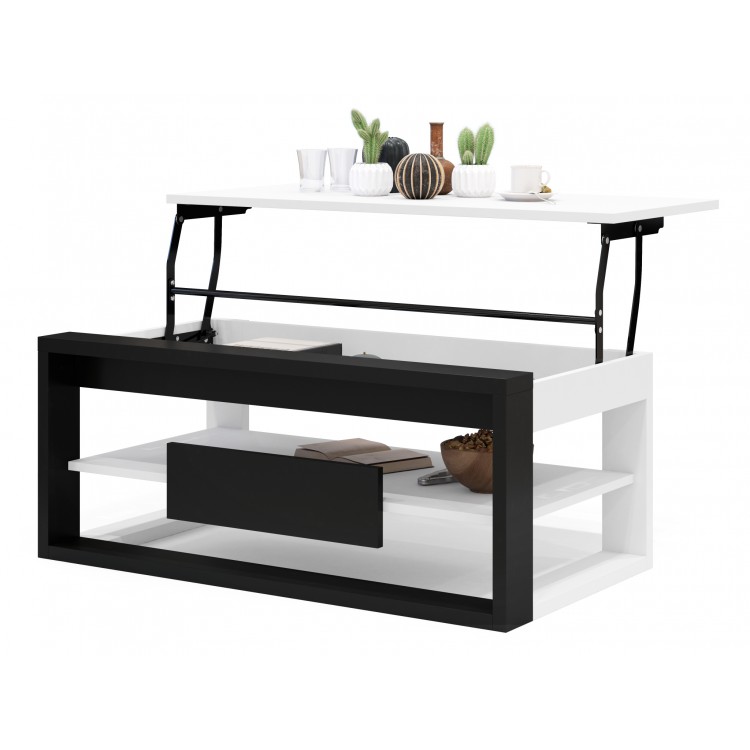 FRAME Bijeli Mat/Crni Mat - MODERNI STOLIĆ ZA KAVU S PODIGNUTOM PLOČOM + SPREMIŠTEM + POLICOM FRAME Bijeli Mat/Crni Mat - MODERNI STOLIĆ ZA KAVU S PODIGNUTOM PLOČOM + SPREMIŠTEM + POLICOM