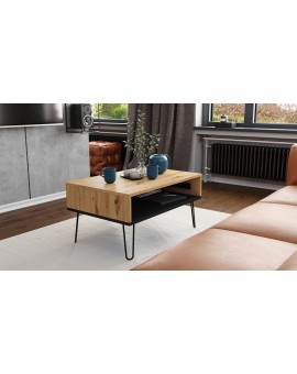 HAIRPIN S-90 Hrast Artisan/Crni Mat - MODERNI STOLIĆ ZA KAVU S PODIGNUTOM PLOČOM + SPREMIŠTEM + POLICOM