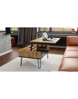 HAIRPIN S-90 Hrast Artisan/Crni Mat - MODERNI STOLIĆ ZA KAVU S PODIGNUTOM PLOČOM + SPREMIŠTEM + POLICOM
