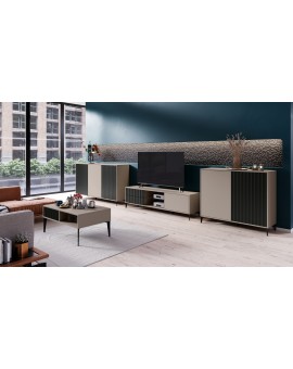 Komoda RIMINI K-242 Taupe bež /Mat crni - MODERAN ORMARIĆ S LADICAMA I ŽLJEBOVIMA