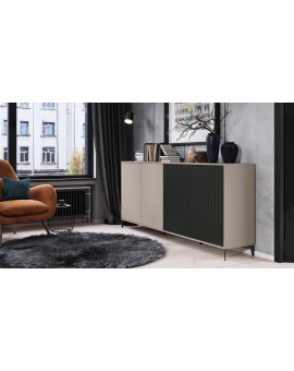 Komoda RIMINI K-242 Taupe bež /Mat crni - MODERAN ORMARIĆ S LADICAMA I ŽLJEBOVIMA