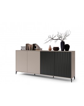 copy of Komoda Rimini K-123S Béžová Taupe / Čierna matná - MODERNÁ SKRIŇA SO ZÁSUVKAMI A DRÁŽKOVANÝMI ČELAMI