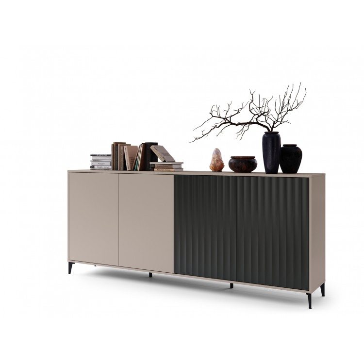 Komoda RIMINI K-242 Taupe bež /Mat crni - MODERAN ORMARIĆ S LADICAMA I ŽLJEBOVIMA Komoda RIMINI K-242 Taupe bež /Mat crni - MODERAN ORMARIĆ S LADICAMA I ŽLJEBOVIMA